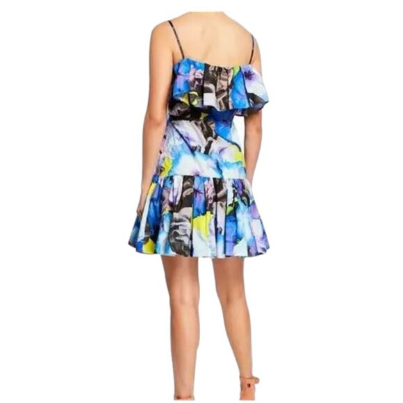 NWT MSGM Abstract Floral  Sleeveless Multicolor Ruffle Cotton Mini Dress Size 10 - Picture 3 of 16